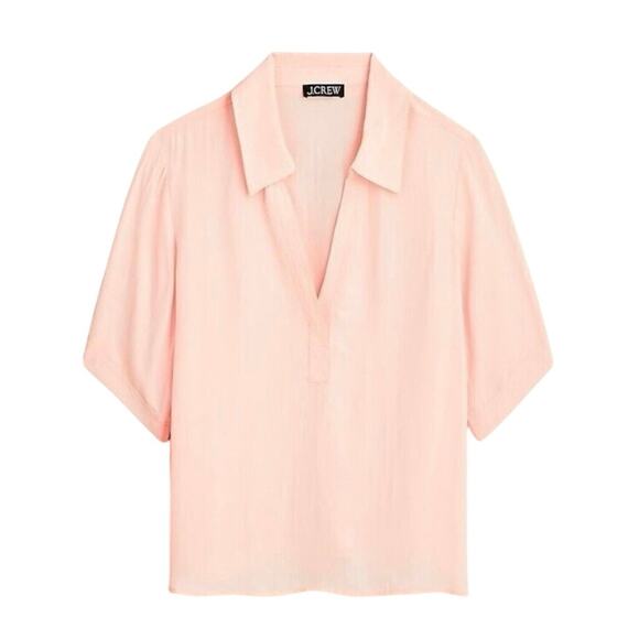 J.Crew Bungalow Popover Blouse M Pink Crepe de Chine V-Neck NWOT - Picture 1 of 7